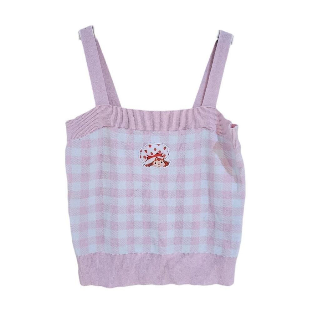 strawberry shortcake pink gingham knit top